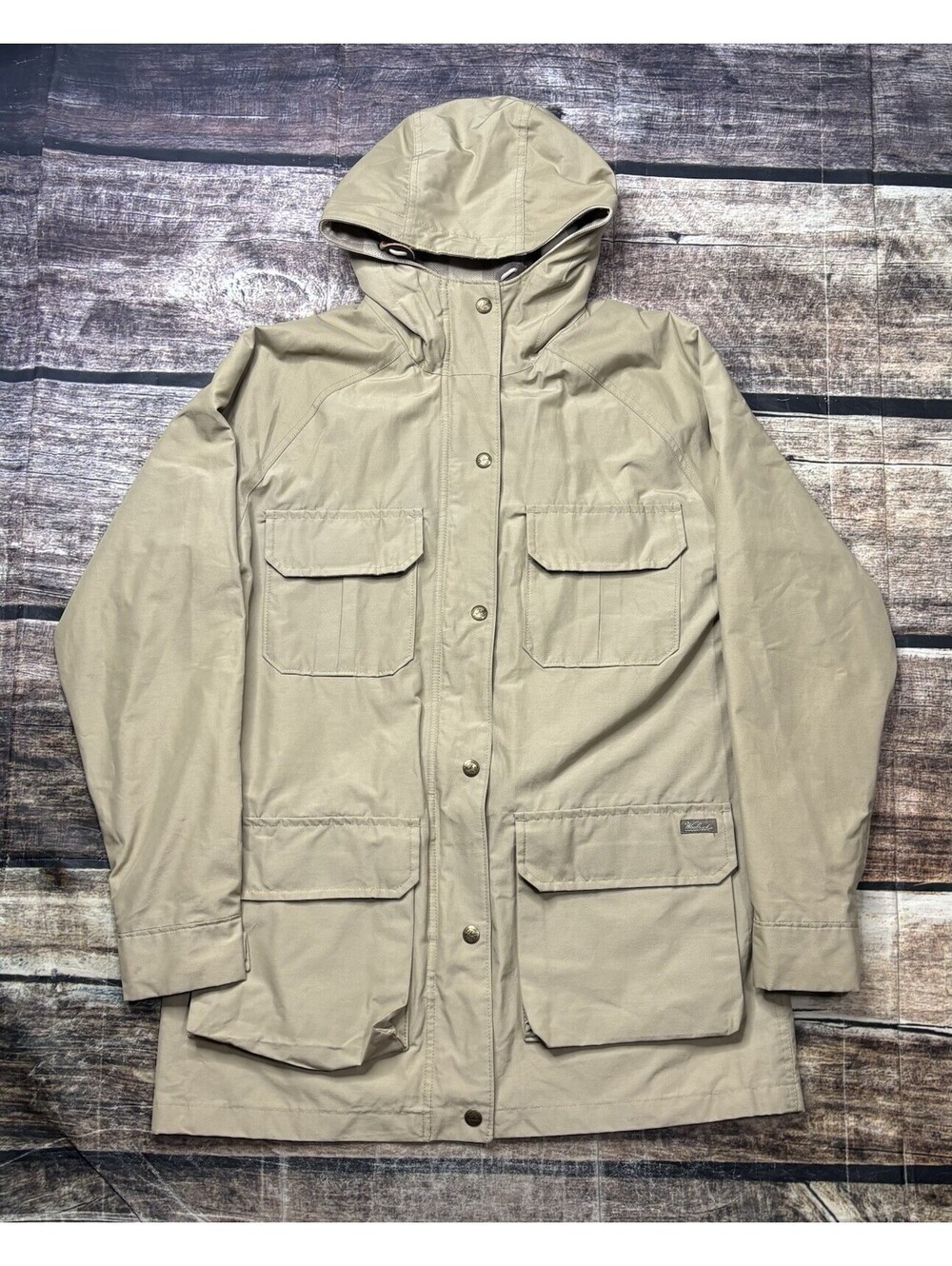 Woolrich Jacket Womens Small Wool Check Lining Khaki Pockets